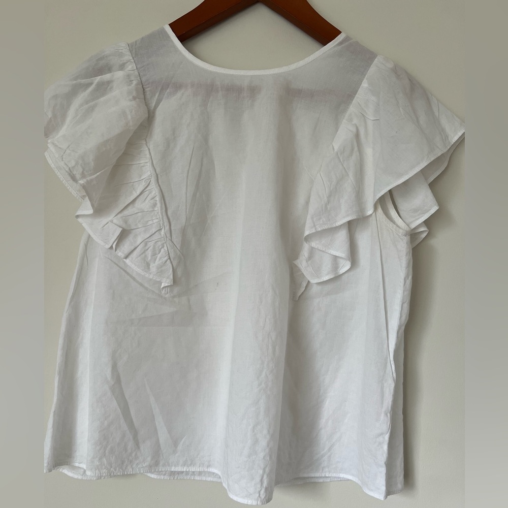 A New Day White Flutter Sleeve Ruffled Blouse